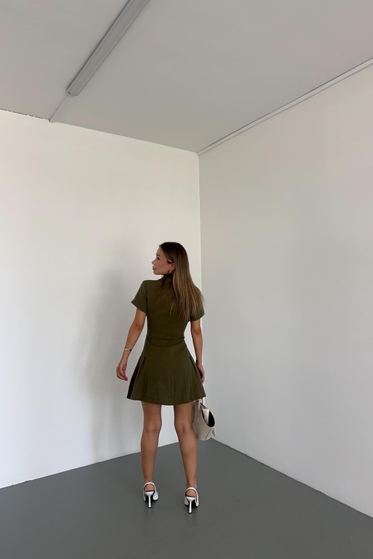 Orj Marka Müslin Kısa Kol Elbise Haki
