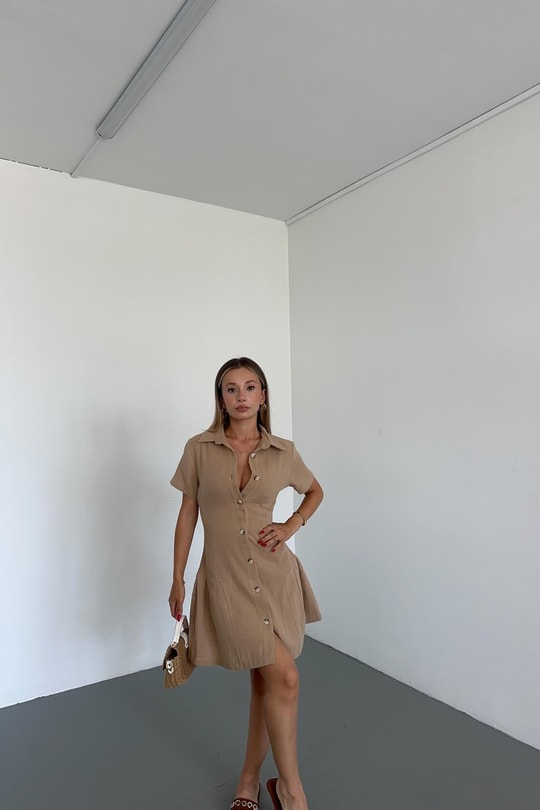 Orj Marka Müslin Kısa Kol Elbise Taş