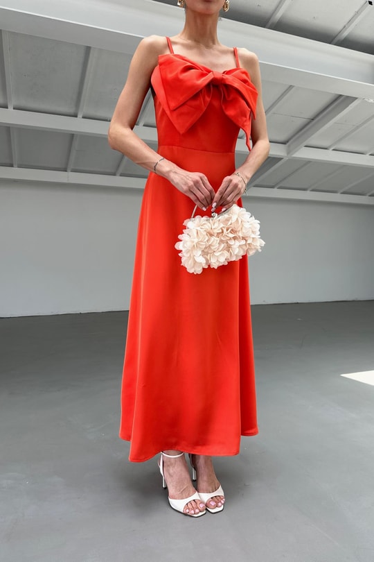 Pretty Orange Saten Elbise Oranj