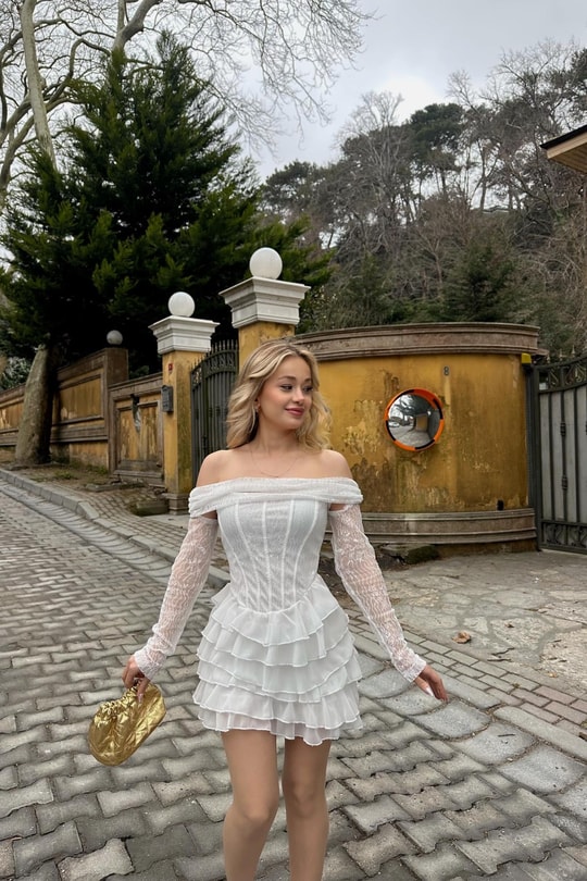 Romantic Detaylı Elbise Beyaz