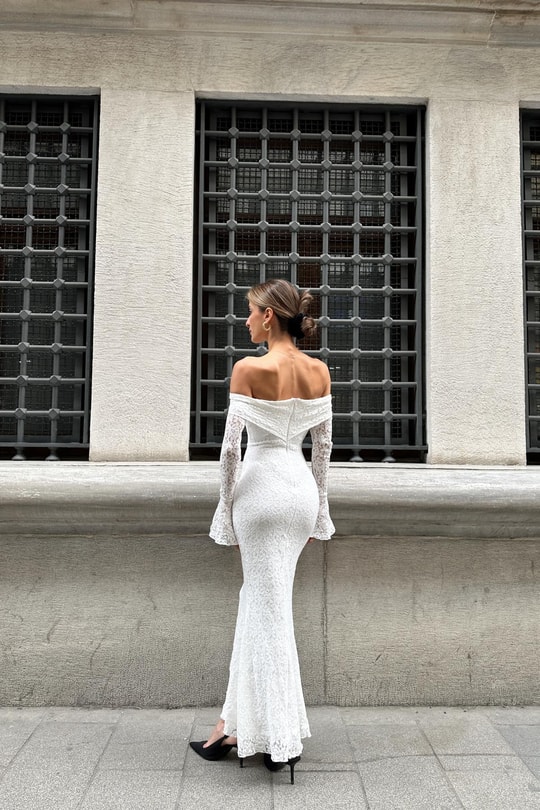 Romantik İspanyol Elbise Beyaz