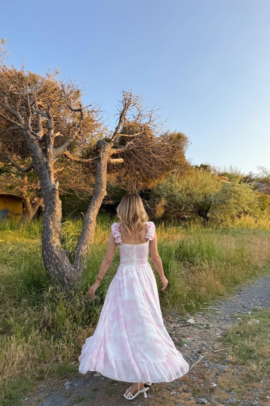 Rose Tül Astarlı Elbise Pembe