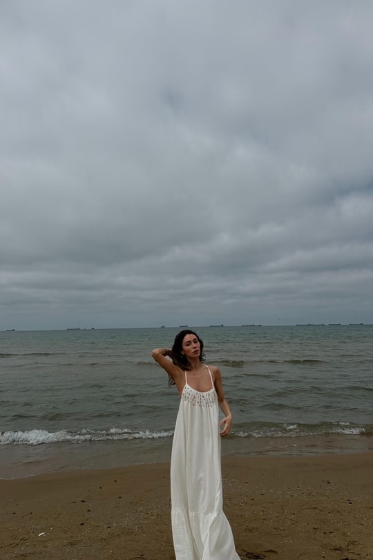 Shell Maxi Elbise Ekru