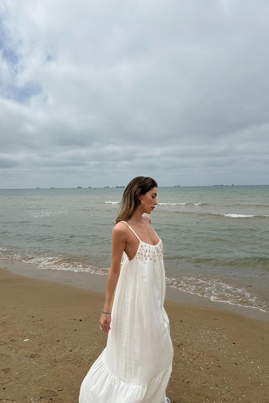 Shell Maxi Elbise Ekru