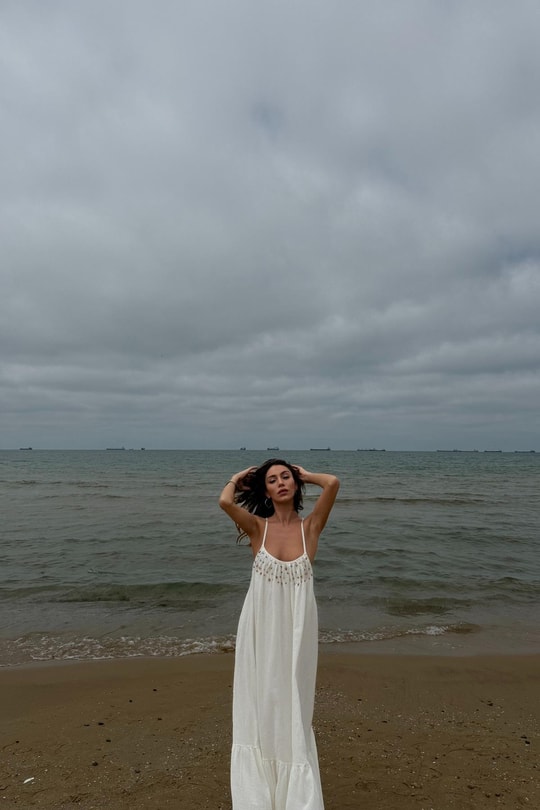 Shell Maxi Elbise Ekru