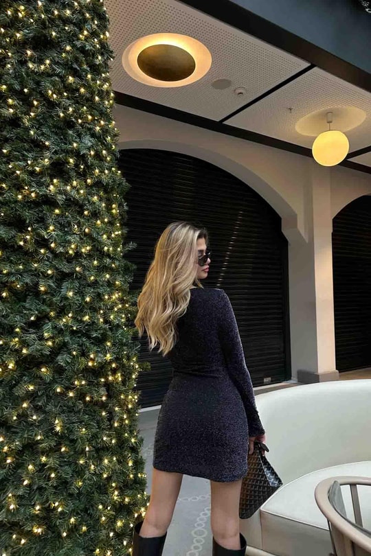 Simli Tango Elbise Siyah