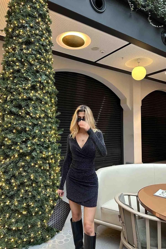 Simli Tango Elbise Siyah