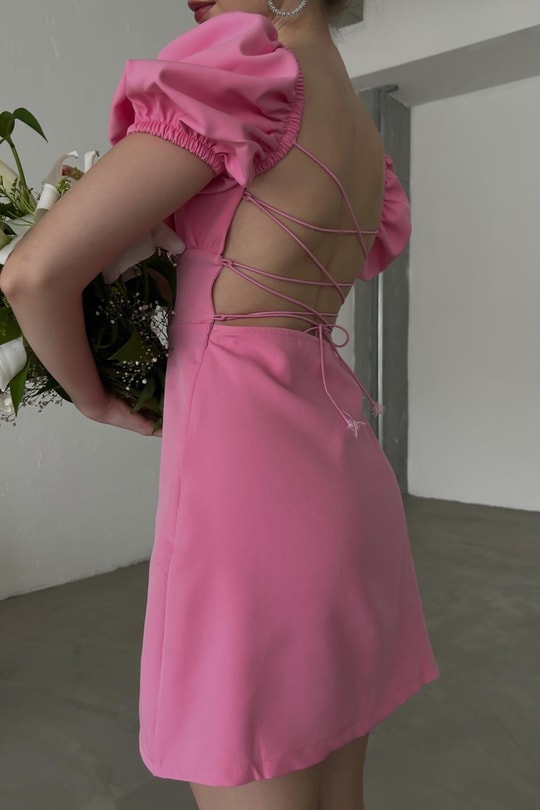 Sırt Dekolteli Cutie Mini Elbise Pembe