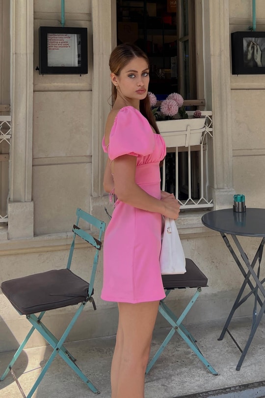 Sırt Dekolteli Cutie Mini Elbise Pembe