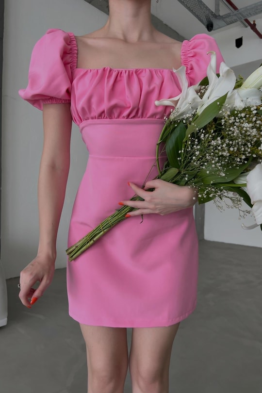 Sırt Dekolteli Cutie Mini Elbise Pembe