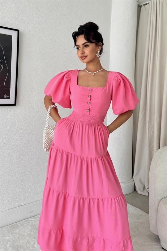 Sırt Dekolteli Poplin Elbise Pembe