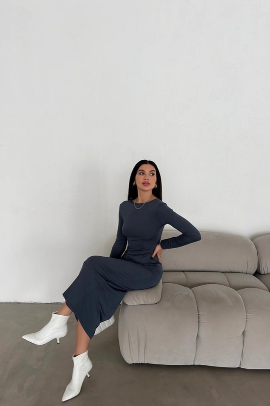 Sırt Detay Maxi Toparlayıcı Elbise Antrasit