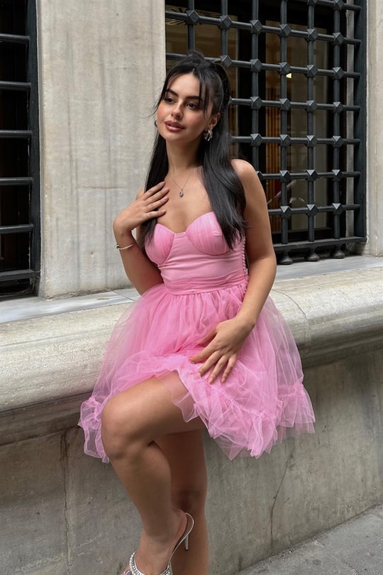 Straplez Aurora Elbise Pembe