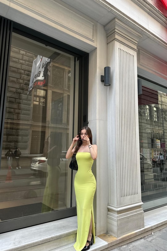Straplez Basic Elbise Sarı