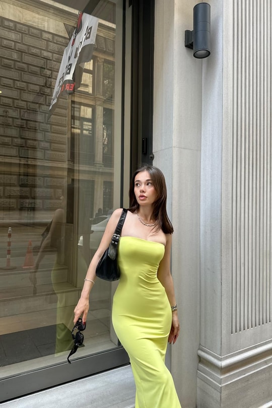 Straplez Basic Elbise Sarı