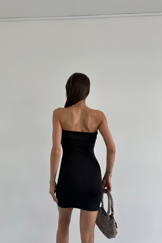 Straplez Basic Mini Elbise Siyah