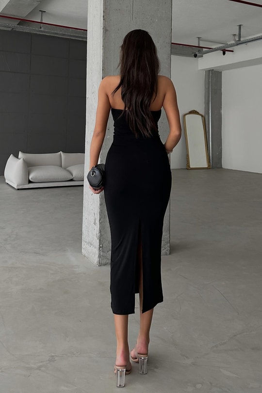Straplez Drape Julia Elbise Siyah