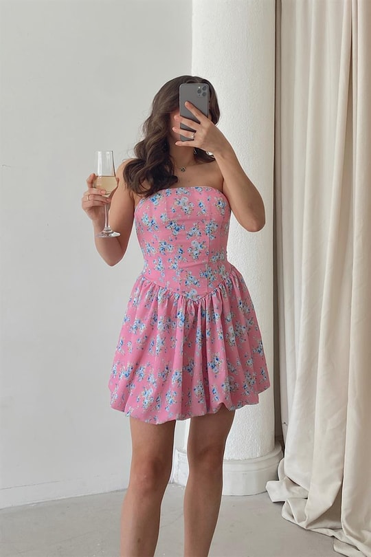 Straplez Sweet Elbise Lila
