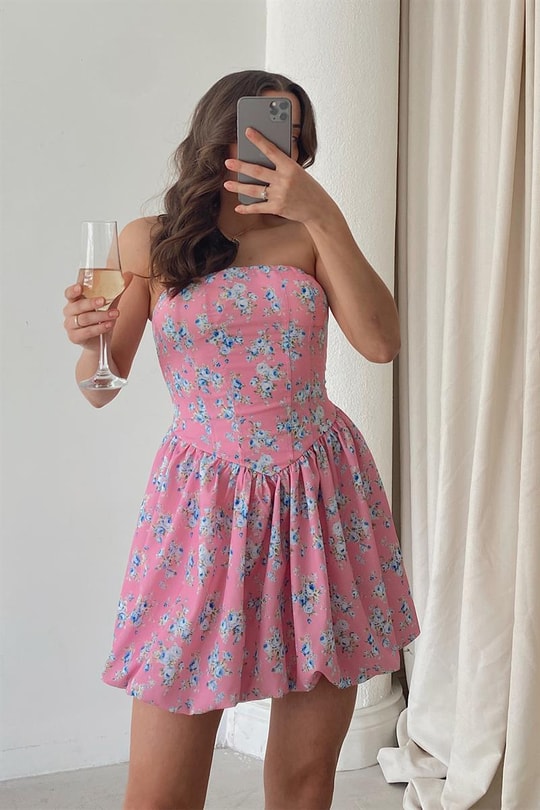 Straplez Sweet Elbise Lila