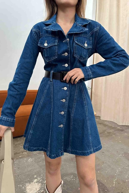 Street Denim Elbise Lacivert