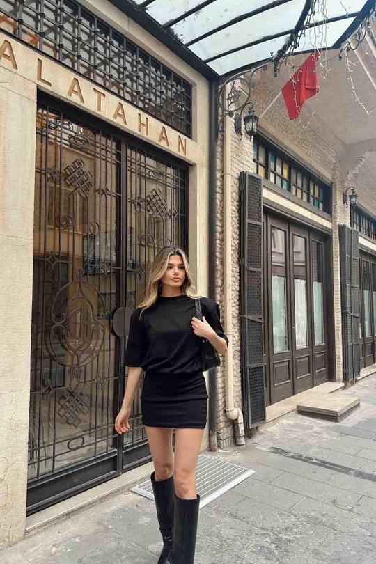 Vatkalı Street Elbise Siyah