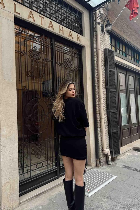 Vatkalı Street Elbise Siyah