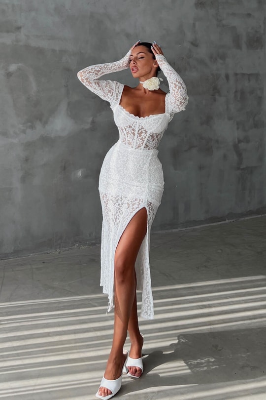 Vintage Romantik Elbise Beyaz