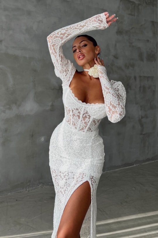 Vintage Romantik Elbise Beyaz