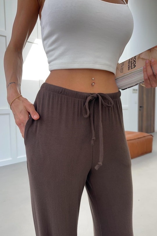 Beli Lastik Fitilli Modal Eşofman Kahve