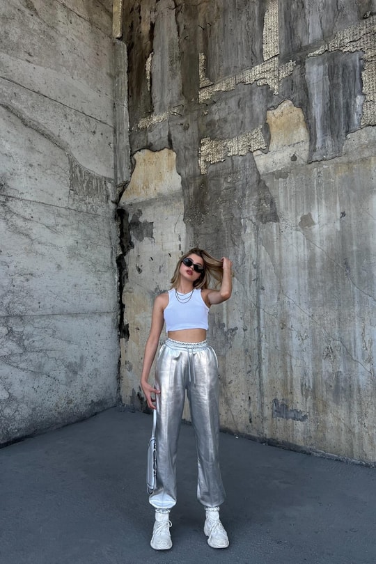 Dikiş Detay Jogger Silver Eşofman Gümüş