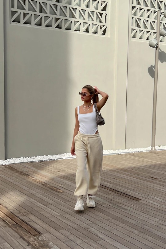 Elastik Belli Jogger Eşofman Altı Krem