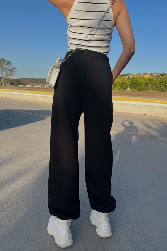 Elastik Belli Jogger Eşofman Altı Siyah