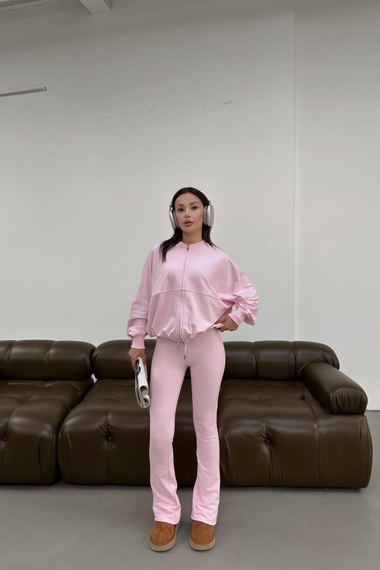 İspanyol Paça Eşofman Altı Pembe