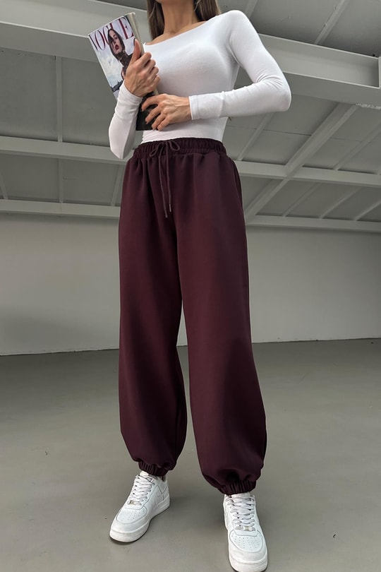 Jogger Şardonlu Eşofman Altı Mürdüm