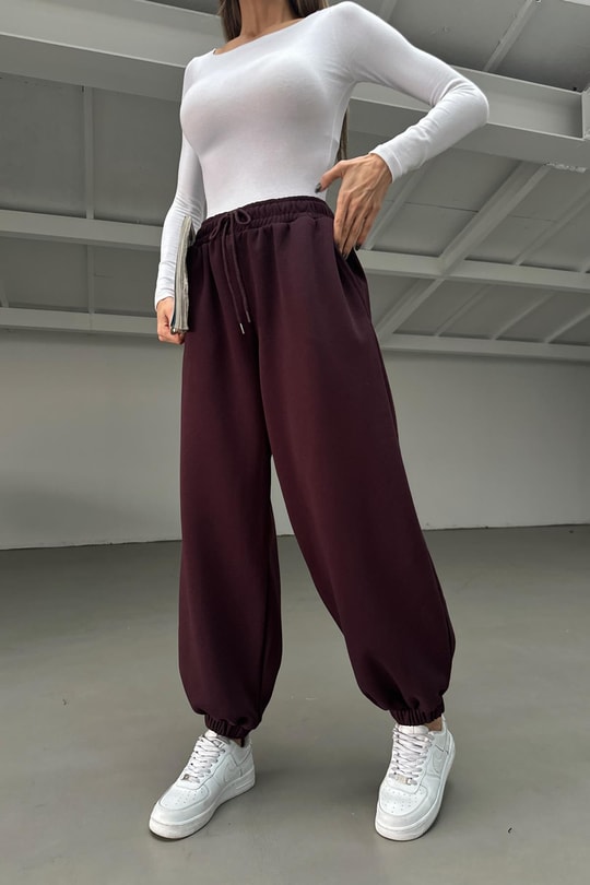 Jogger Şardonlu Eşofman Altı Mürdüm