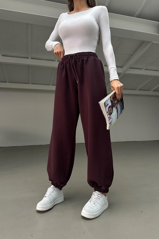 Jogger Şardonlu Eşofman Altı Mürdüm