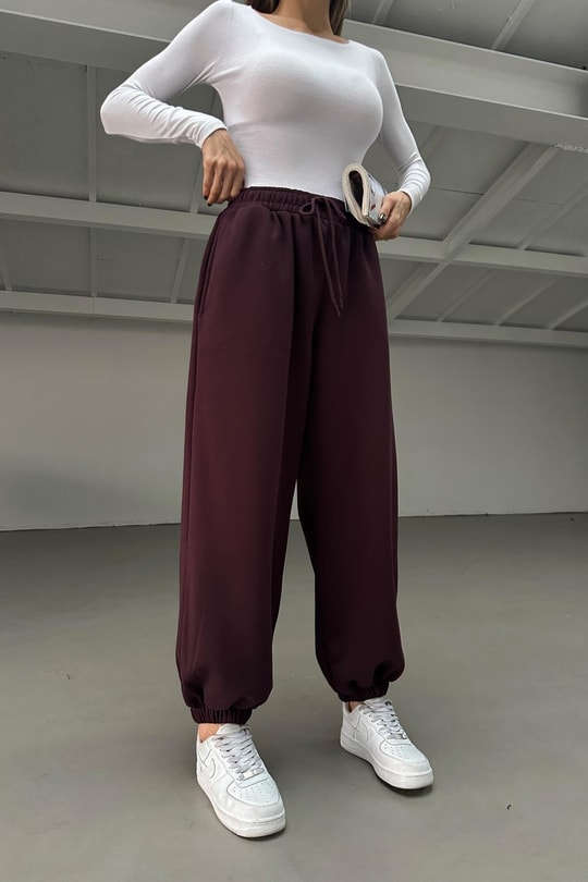 Jogger Şardonlu Eşofman Altı Mürdüm