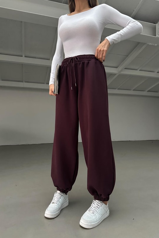 Jogger Şardonlu Eşofman Altı Mürdüm