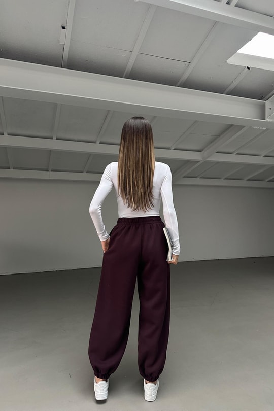 Jogger Şardonlu Eşofman Altı Mürdüm
