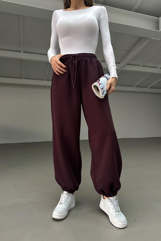 Jogger Şardonlu Eşofman Altı Mürdüm