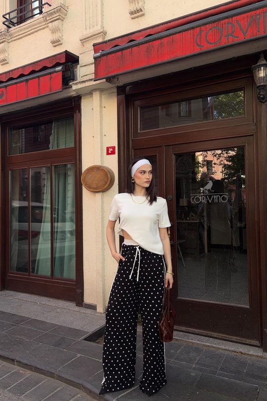 Puantiyeli Modal Eşofman Alt Siyah
