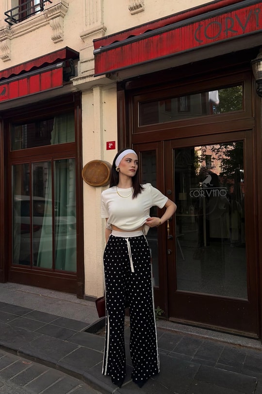 Puantiyeli Modal Eşofman Alt Siyah