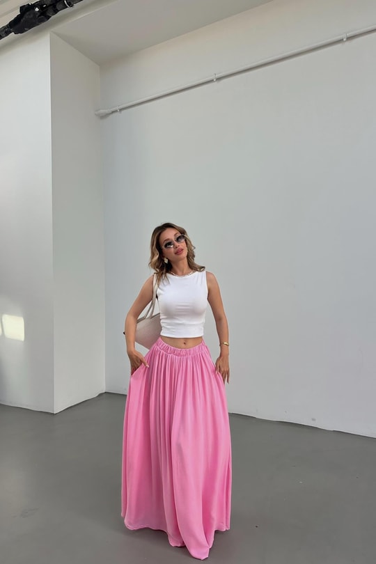 Alaçatı Astarlı Etek Pembe