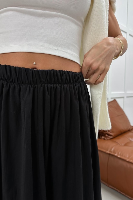 Astarlı Beli Lastik  Etek Siyah