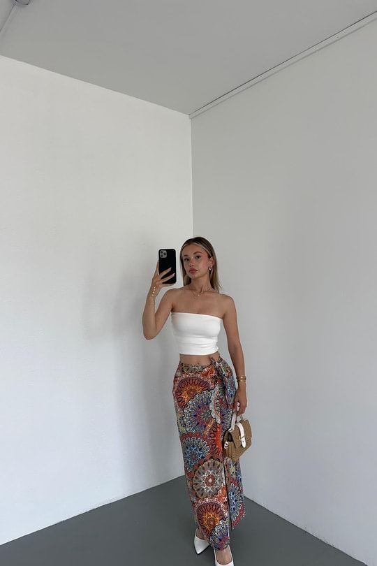 Bağlamalı Midi Etek Çok Renkli