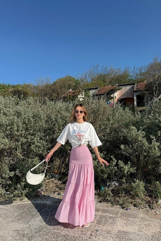 Bel Gipeli Fırfır Etek Pembe
