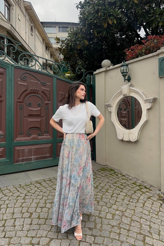Flora Beli Lastikli Etek Ekru