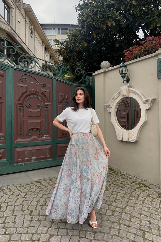 Flora Beli Lastikli Etek Ekru