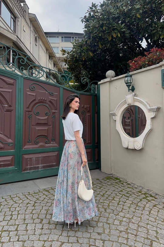 Flora Beli Lastikli Etek Ekru