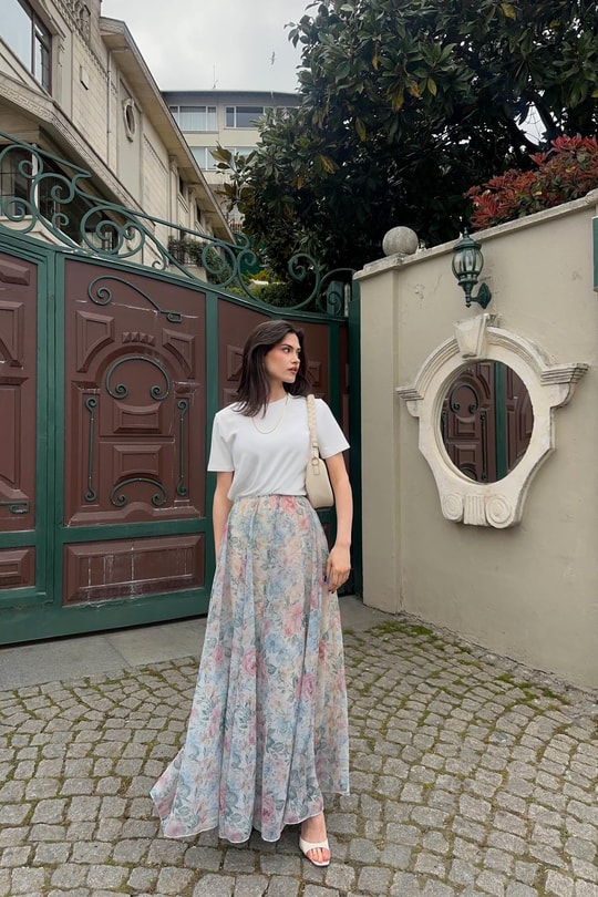Flora Beli Lastikli Etek Ekru